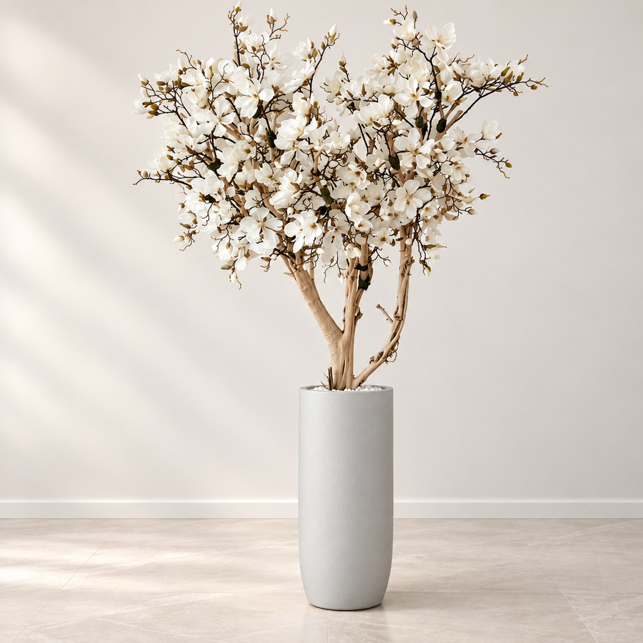 8ft White Magnolia Tree in Matte Beige St. Tropez Planter