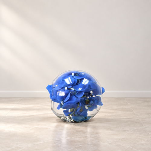 blue orchids in 10″ Crosswinds vase
