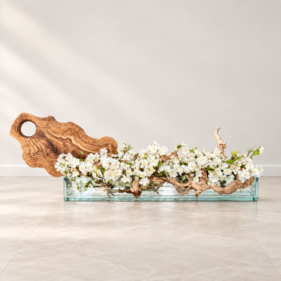 Cherry Blossoms in Casa Moderna Glass Planter