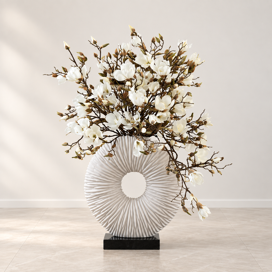 Magnolias and Driftwood in Large Eternity Vase