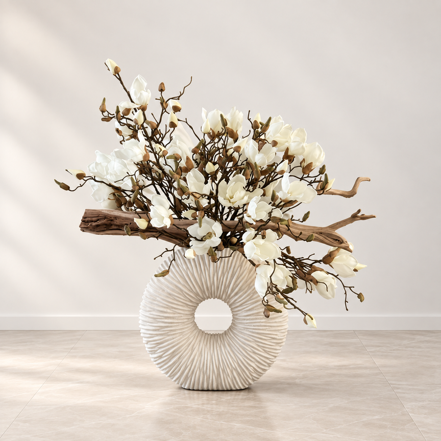 Magnolias and Driftwood in Medium Eternity Vase