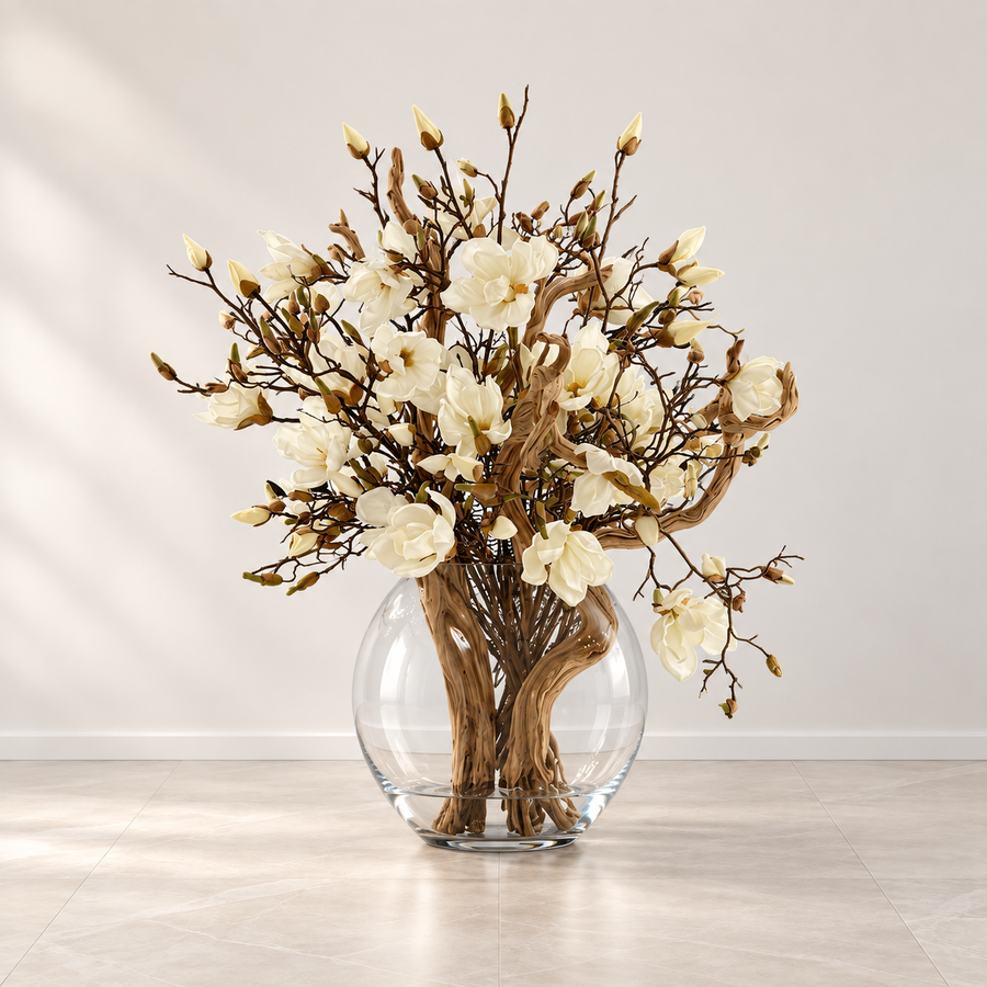 Magnolias in 16″ Moon Vase