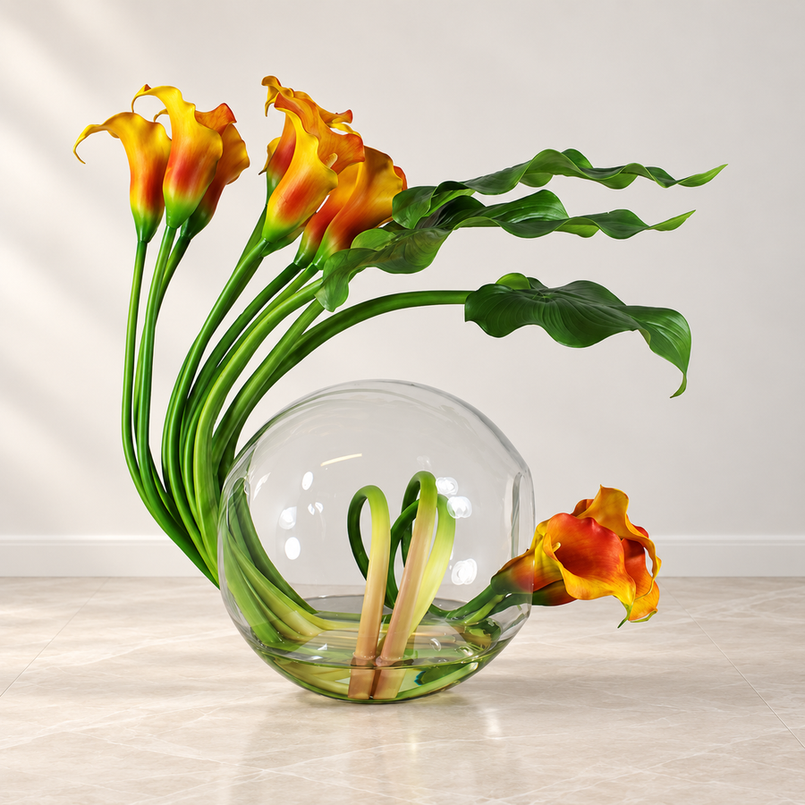 mango calla lilies in Crosswinds vase