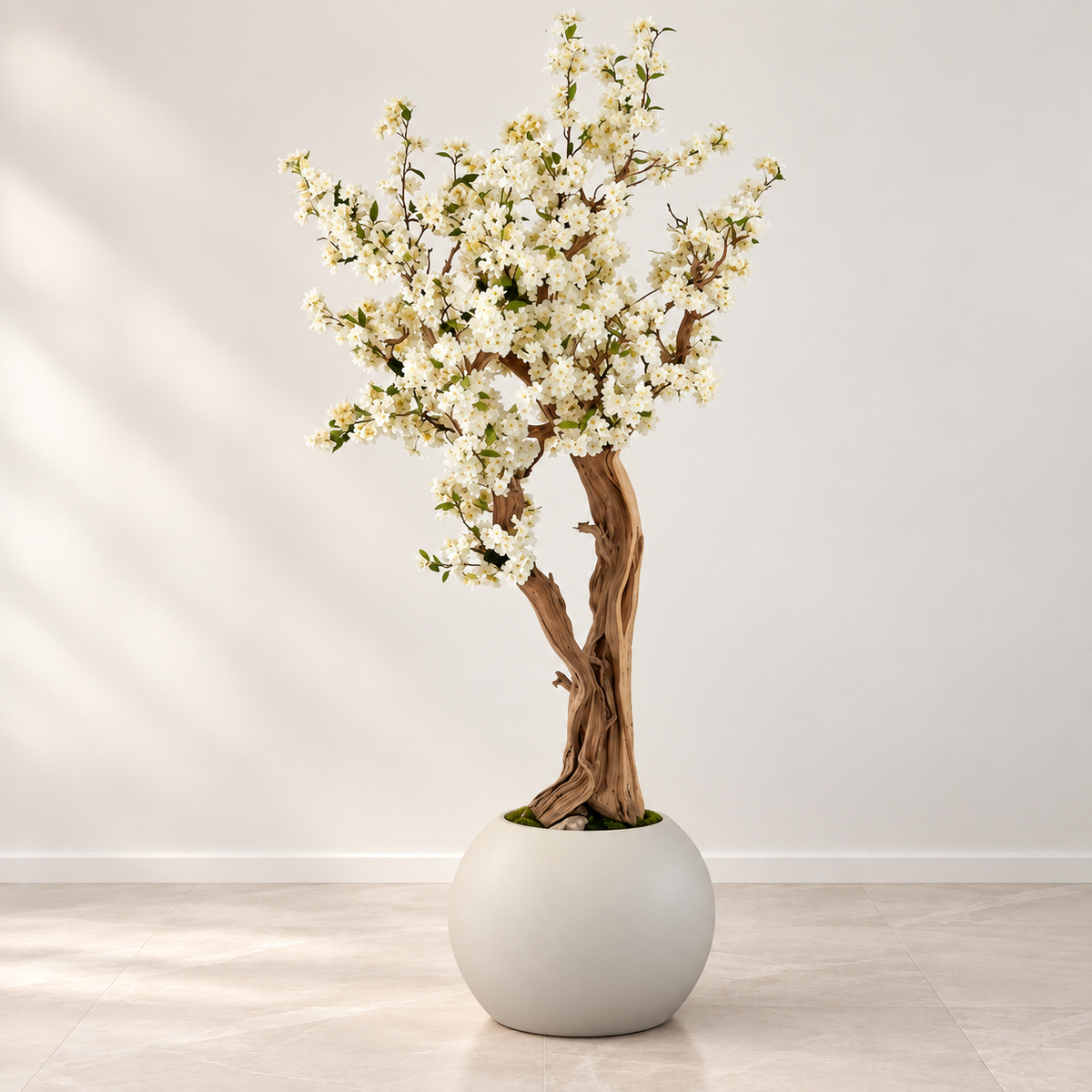 Matte Beige Globe with Cherry Blossom Tree
