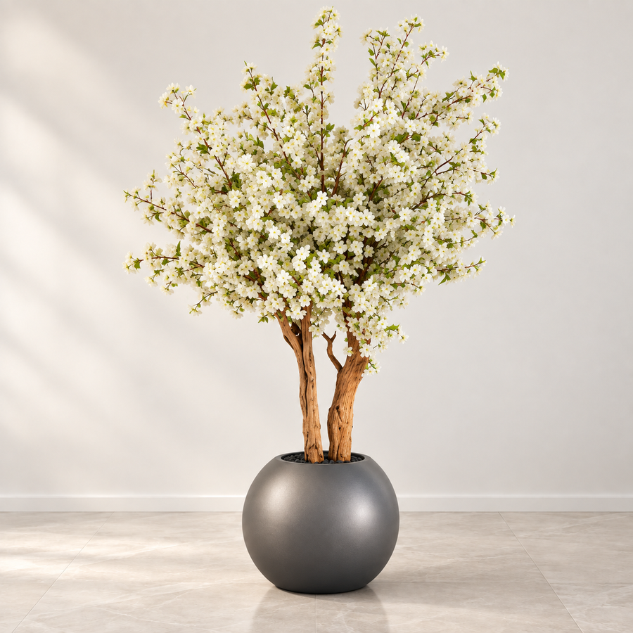 Matte Gun Metal Globe with Cherry Blossom Tree