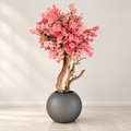 Matte Gun Metal Globe with Two Tone Made Cherry Blossom Tree