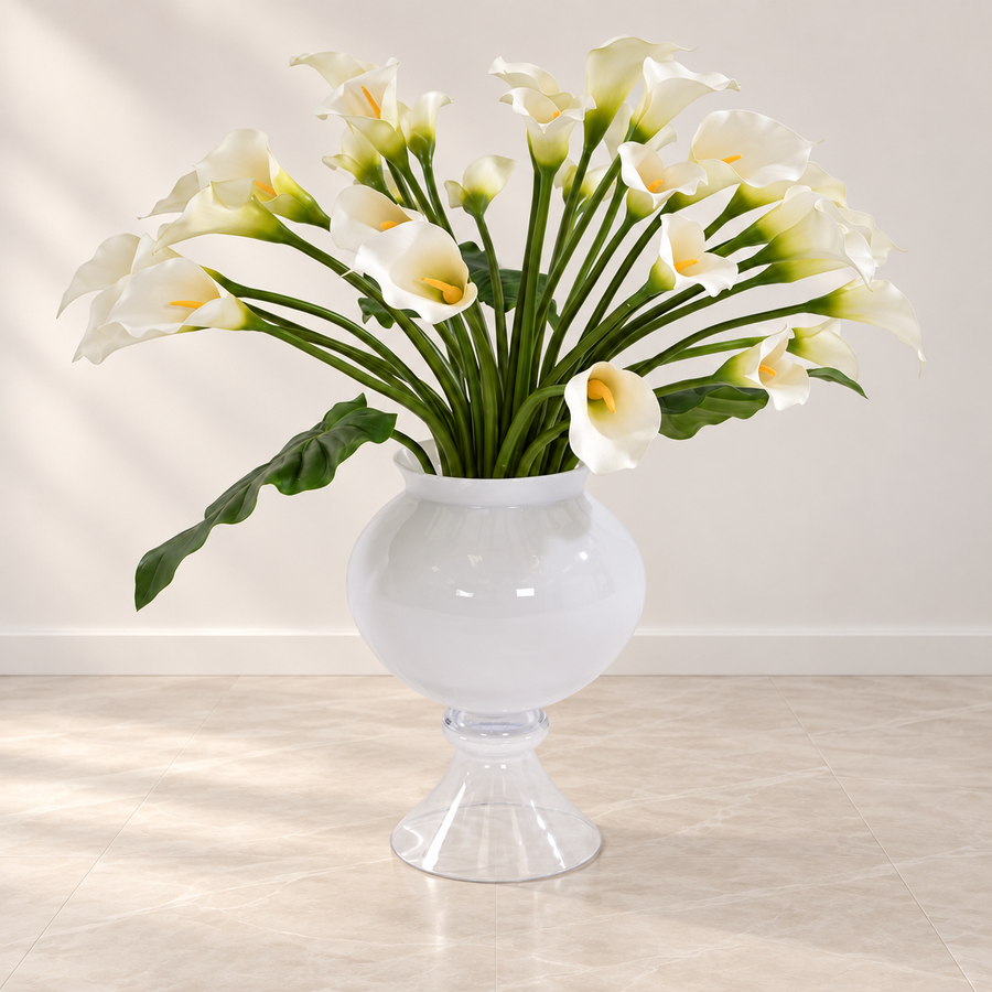 multiple white calla lilies in Refine vase
