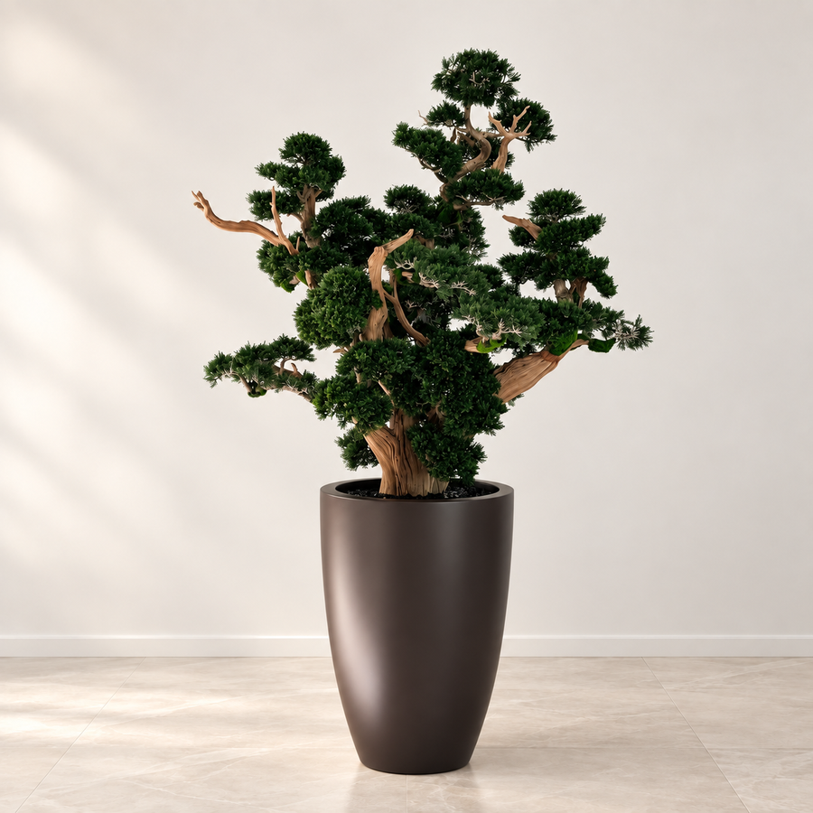 Oversized Bonsai in Matte Brown Brannan Planter