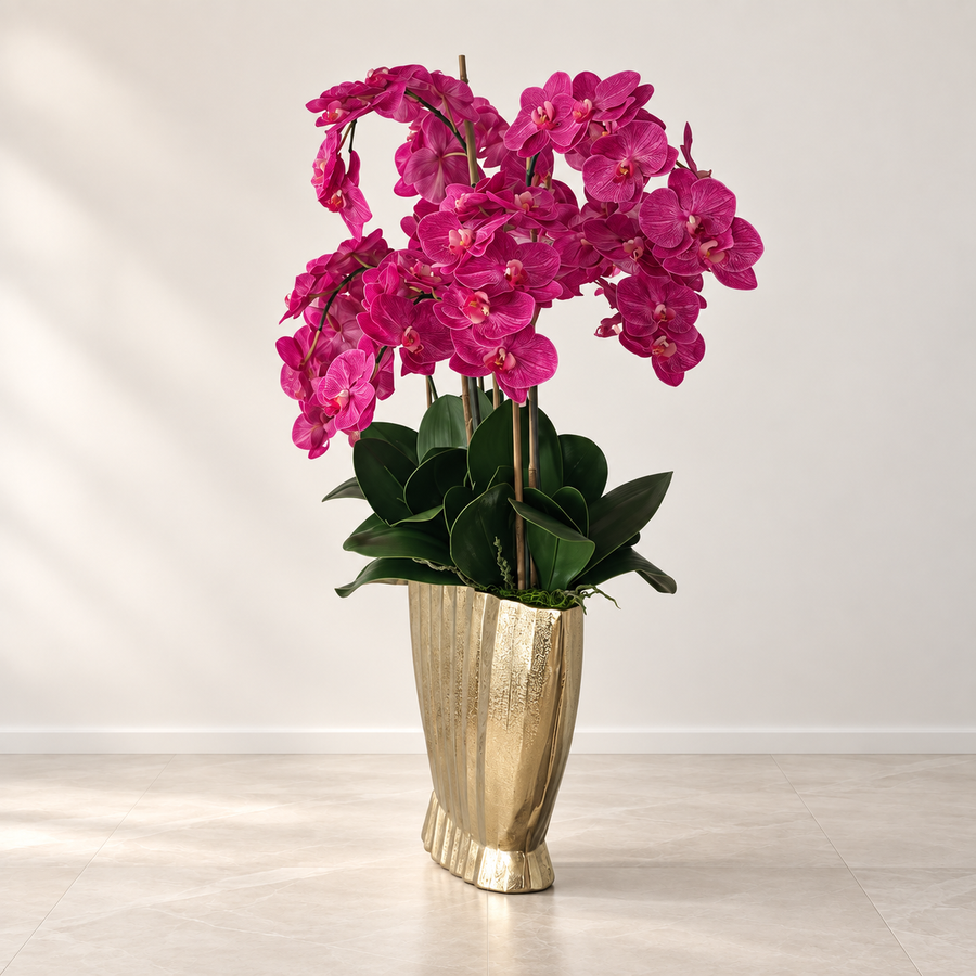 Pink Phalaenopsis Orchids in Vivien Gold Vase