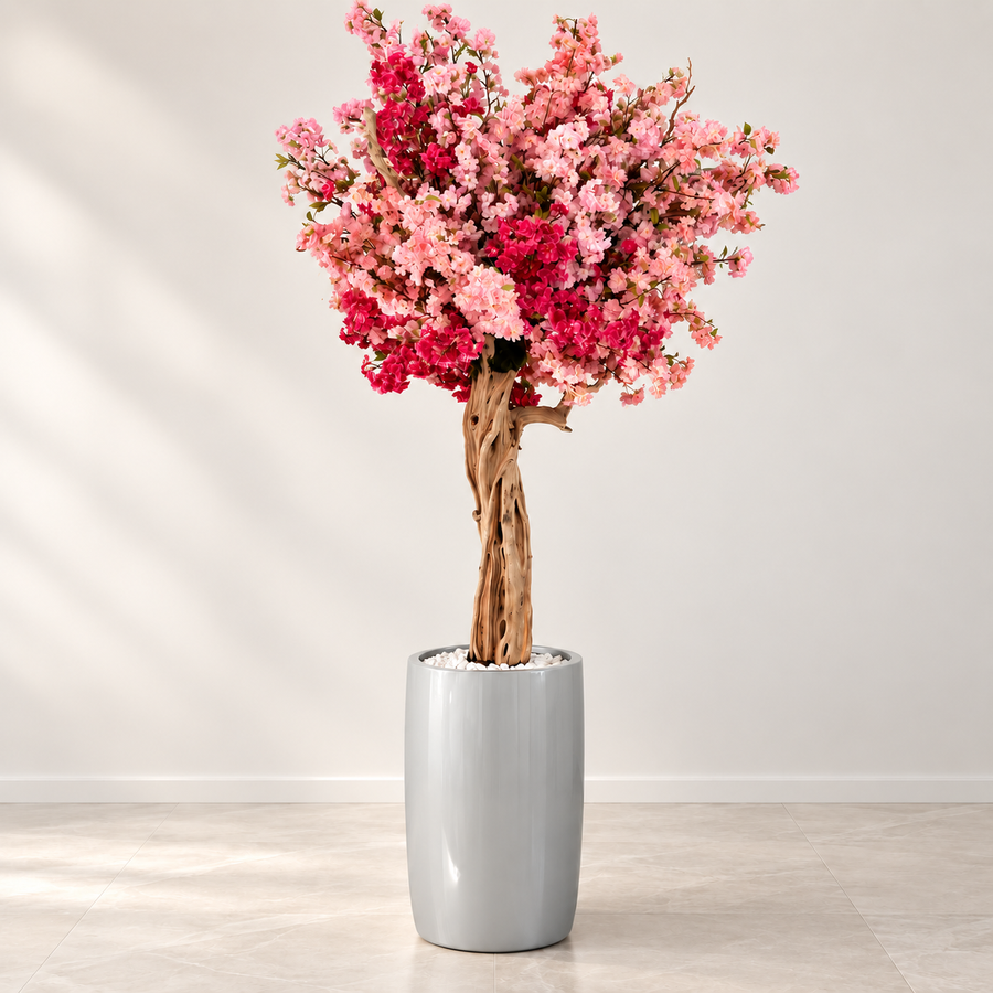 Pink Vanda Orchids in Large Live Edge Teak Vase