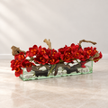 red Cymbidiums in 24″ Casa Moderna glass plate planter