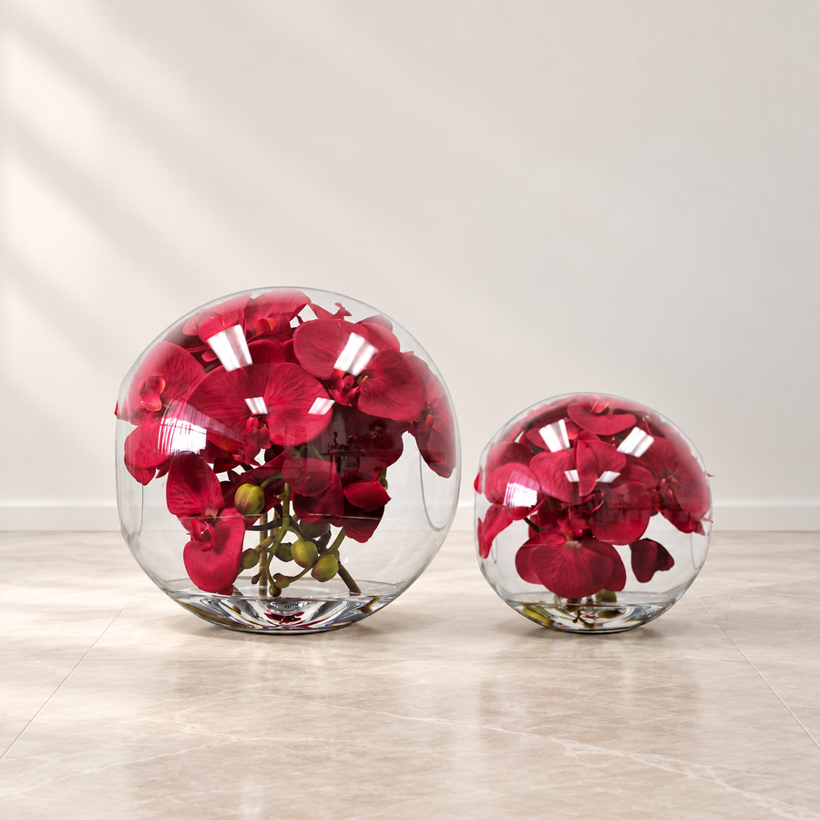 red orchids in 10″ Crosswinds vase