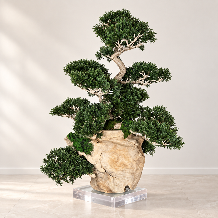 Semi cascade Bonsai in Teak Vase