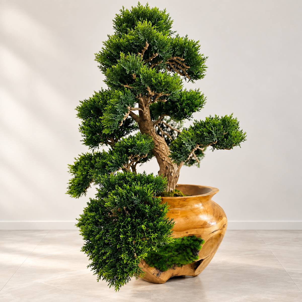 Small Bonsai Tree in Hand Carved Teak Vase