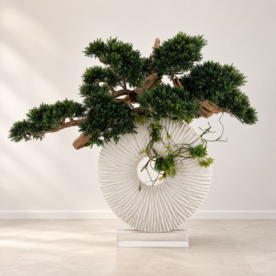 Trailing Bonsai Tree and Driftwood in Large Eternity Vase