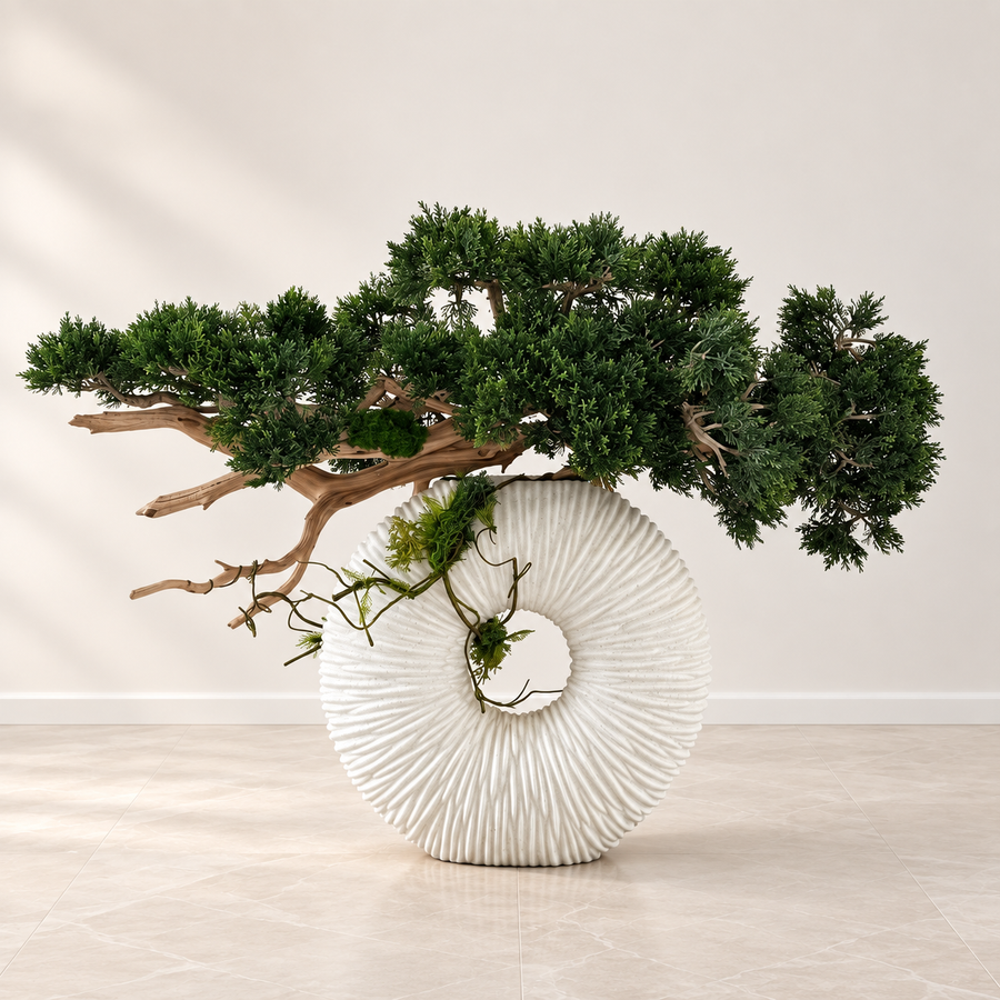 Trailing Bonsai Tree and Driftwood in Medium Eternity Vase
