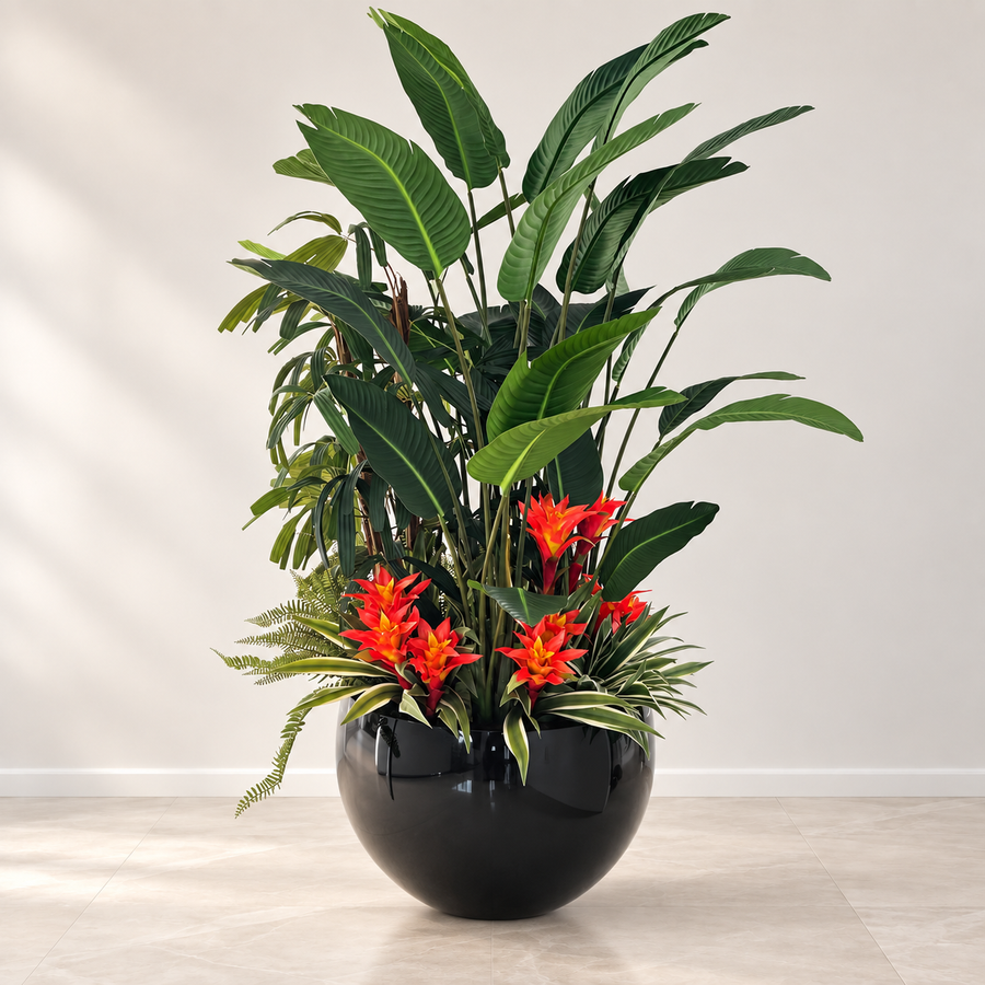 Tropical Mix Plants in Black Terragona Planter
