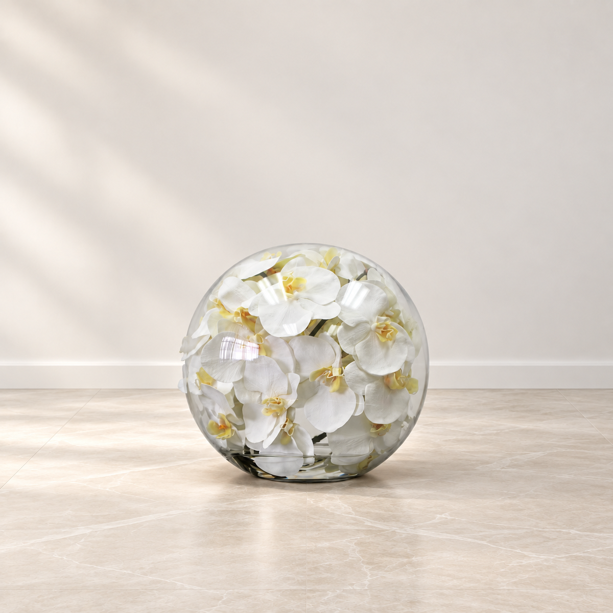white orchids in 12″ Crosswinds vase